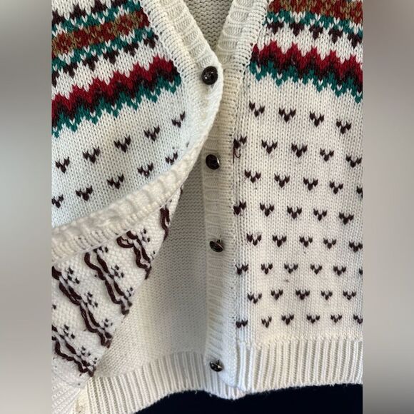 Via La 70’s Knit Button Down Sweater Vest Bone white red green brown Size Medium - Picture 5 of 8